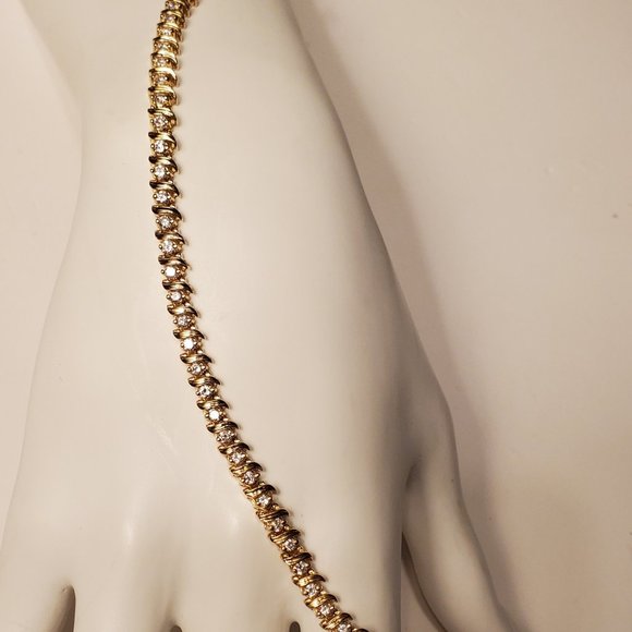 Diamond tennis S-link bracelet 14K yellow gold - Picture 5 of 13